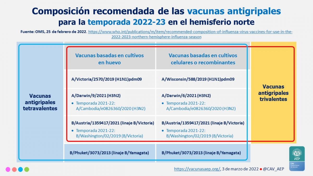 Composición de las vacunas antigripales, temporada 20222023 Comité